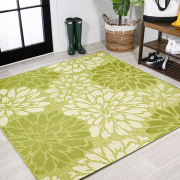 Zinnia Modern Floral Textured Weave Indoor/outdoor Square Rug